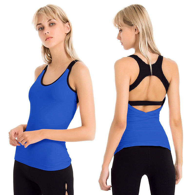 Contrasting Color Yoga Vest Stretch Slim Fit With Chest Pad Nylon Running Sports Fitness Clothing Professional Yoga Clothing Top