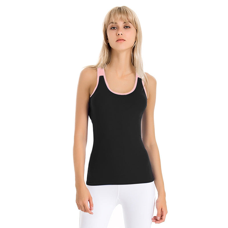 Contrasting Color Yoga Vest Stretch Slim Fit With Chest Pad Nylon Running Sports Fitness Clothing Professional Yoga Clothing Top